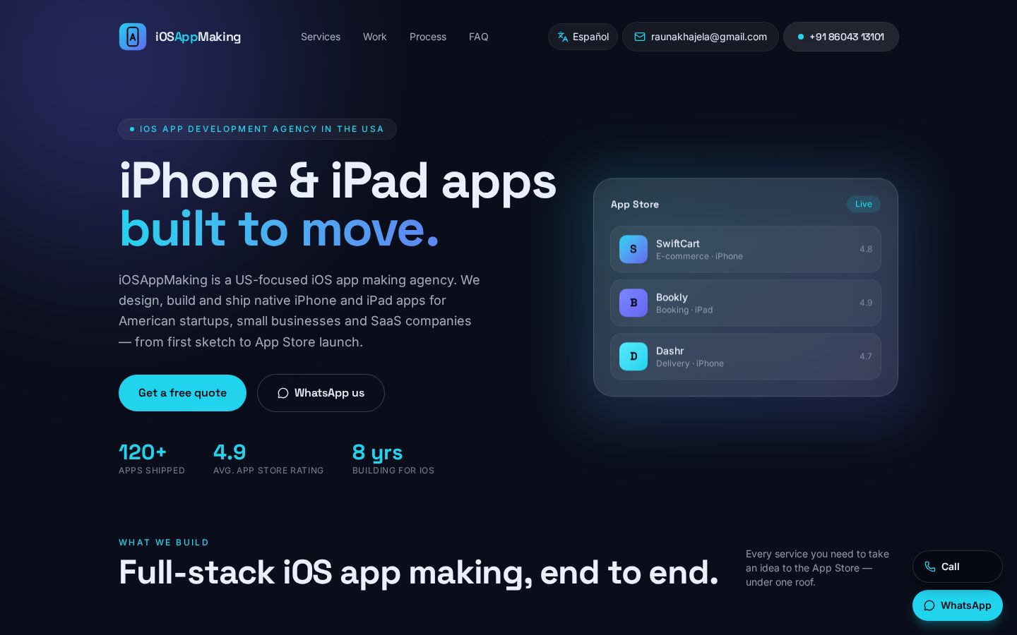 iOS App Making original homepage — website designed and developed by Infovys
